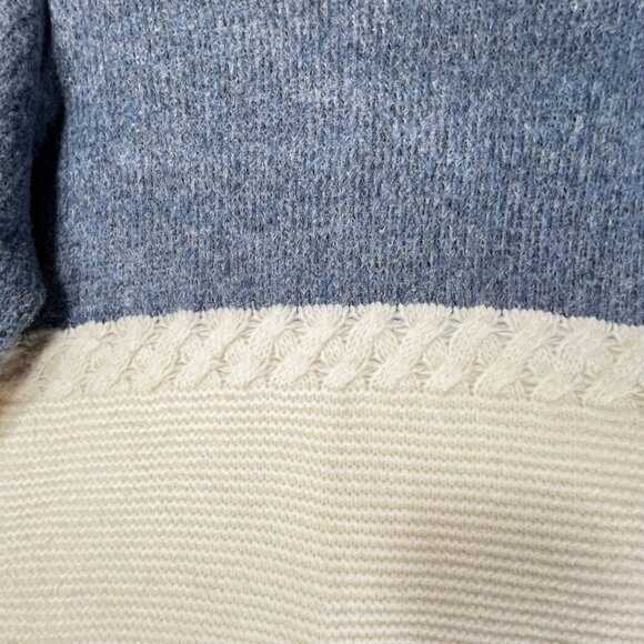 Cyrus Colorblock Knit Sweater Cable Detail Blue Cream White XL Wool Blend Soft - Picture 3 of 11
